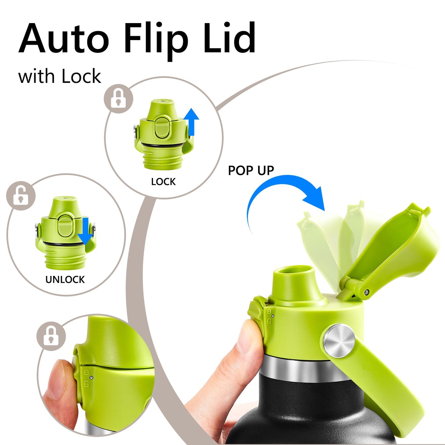XACIOA Flip Lid for Hydroflask Standard Mouth, Replacement for Hydro Flask Lid, Spout Cap for Narrow Mouth Water Bottle for Simple Modern Iron Flask Accessories, BPA Free, Green