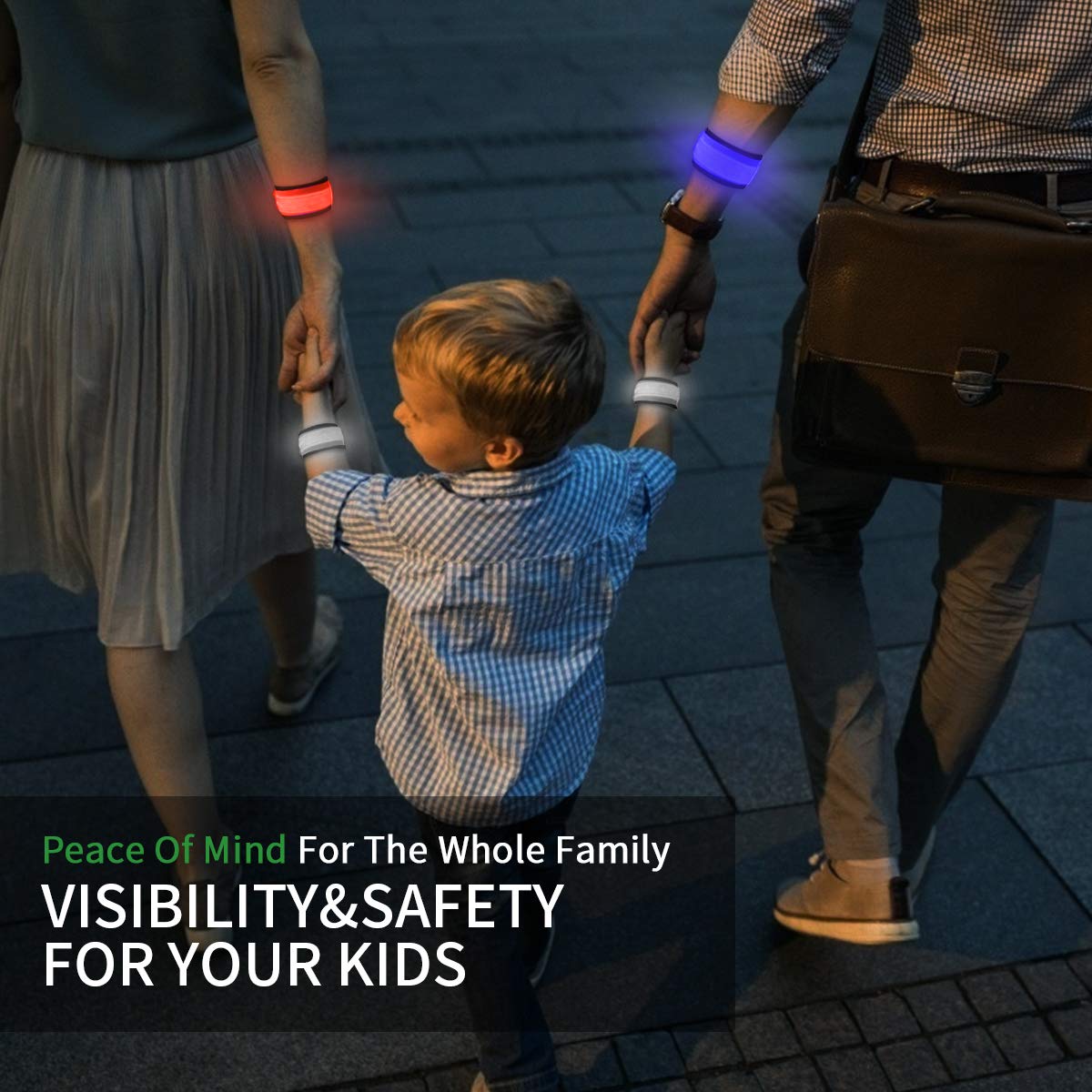 LOBKIN Safety Bracelets, LED Slap Armband Kids Camping Walking at Night Safe LED Light Wrist Light Reflective Belt, Magic Band Running Lights for Runners