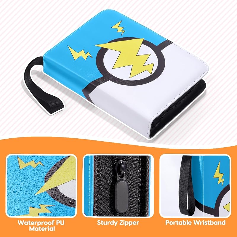 Blue Card Binder 4-Pocket with 50 Removable Sleeves - Holds 400 Cards