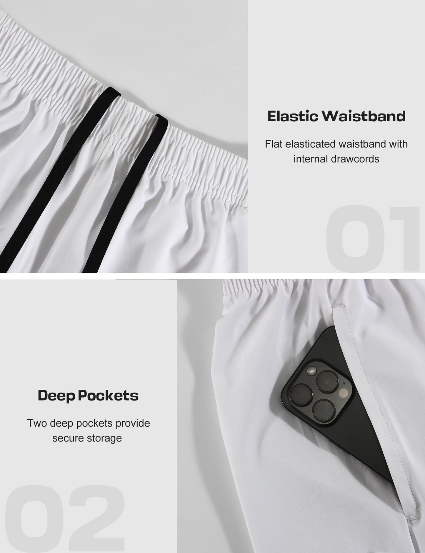 Naarts Men's Athletic Shorts 9'' Quick Dry Workout Running Shorts Lightweight Sports Gym Basketball Shorts with Pockets White,Medium