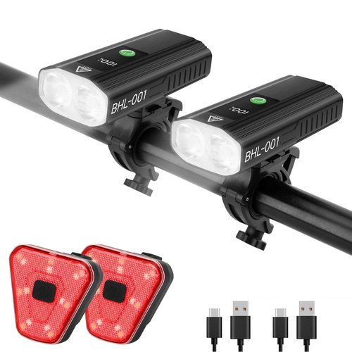 Bike Lights for Night Riding, 2000 High Lumens Super Bright LED Headlight and Back Taillight Set, 5+5 Modes USB-C Rechargeable Waterproof Bicycle Light Front and Rear for Road Mountain Urban Cycling