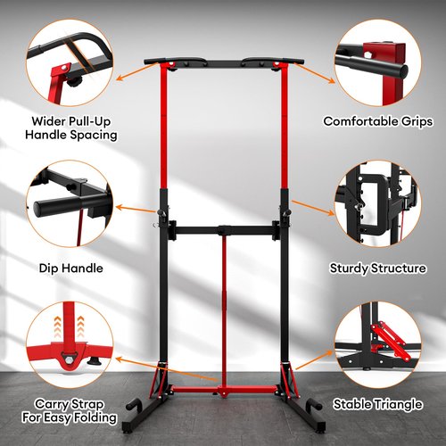 ONETWOFIT Foldable Power Tower Pull Up Bar Station, Multi-Function Adjustable Height Dip Station for Home Gym Workout, Strength Training Fitness Equipment, Pull Up Stand 360LBS