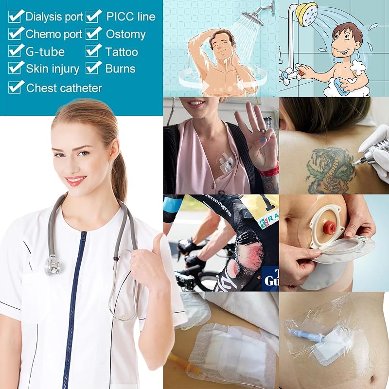 Sibba 10” x 12” Wound Shower Cover Shields – 30 Pcs Transparent Waterproof Ostomy Bag Protectors
