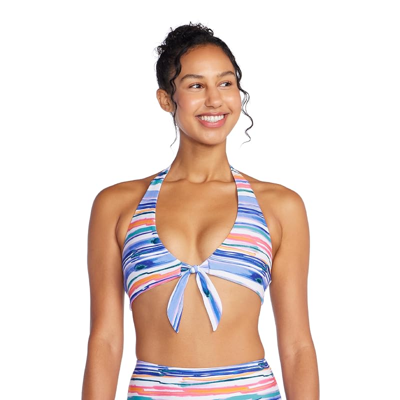 Speedo Women's Halter V-Neck Bikini Top with Removable Cups, UPF 50+