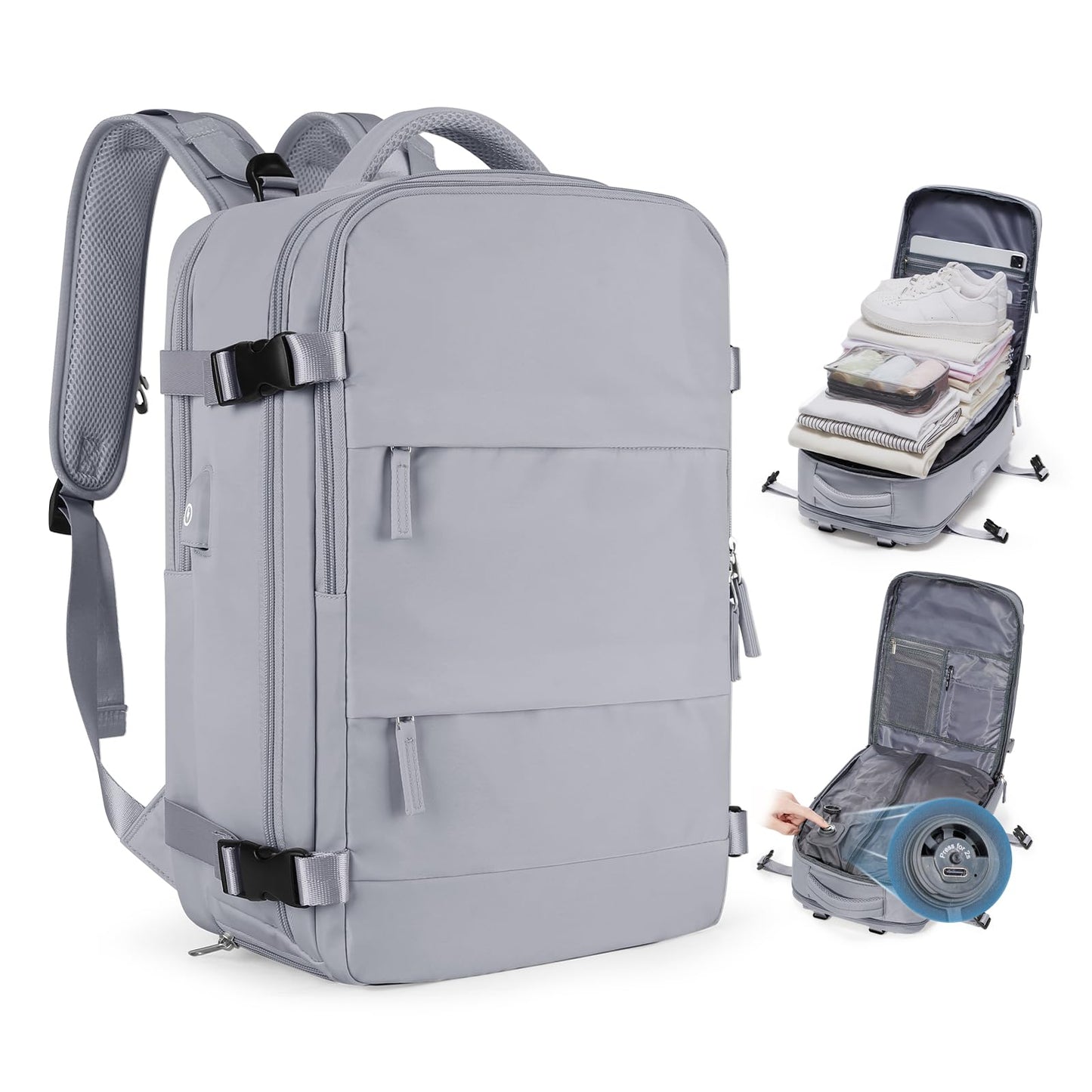 coofay Vacuum Backpack Travel with Pump Vacpack Travel Backpack with Vacuum System Mochila de Viaje Compresion al Vacio Easyvacpack Airbag Backpacks for Traveling Carry on Luggage