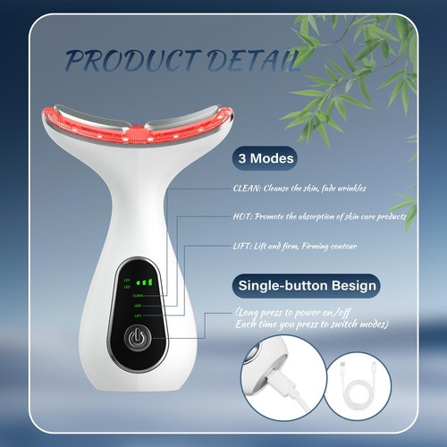 HOTORMER Face Massager Tool, Facial and Neck Massager Beauty 3-in-1 Triple Action Light, Thermal, and Vibration for Skin Care Face Sculpting Tool (White)
