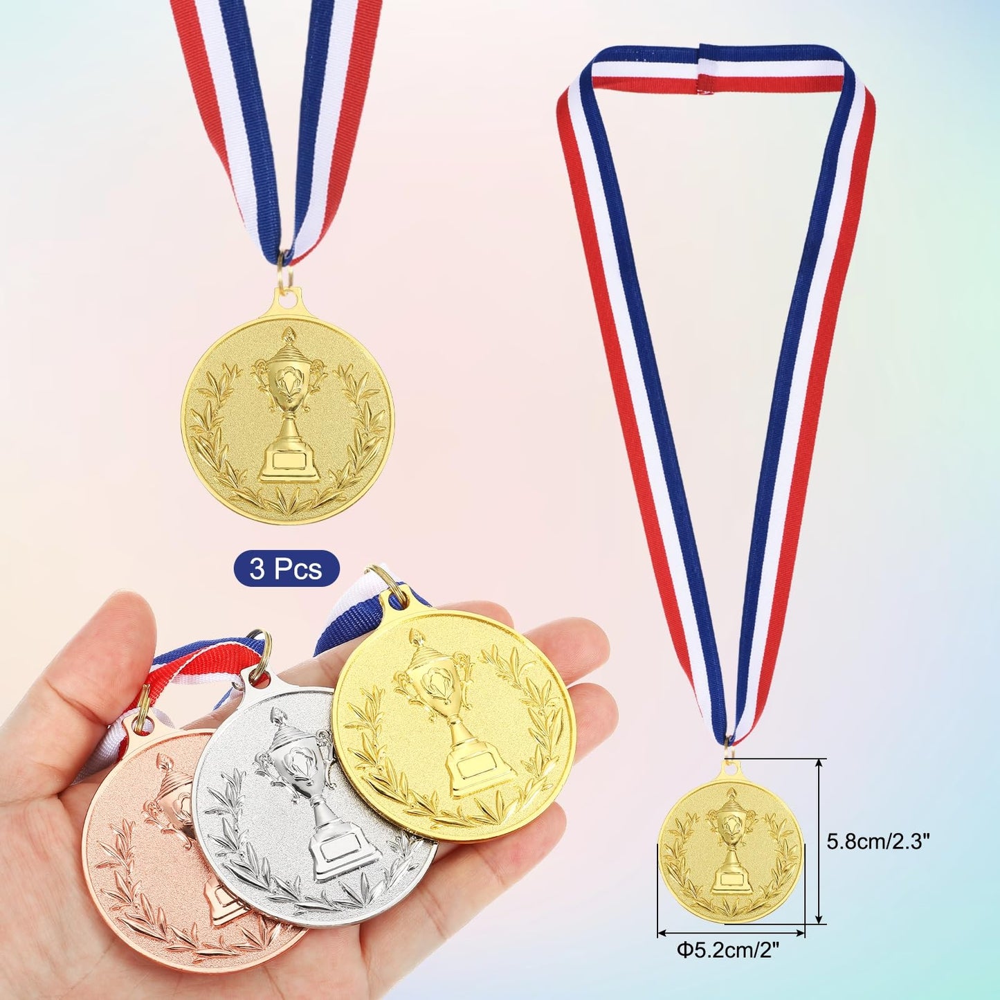PATIKIL 2" Metal Award Medals, 3 Pcs Winner Medals with Neck Ribbon for Party Competitions Sports Adults Participation, Golden (Trophy Style)