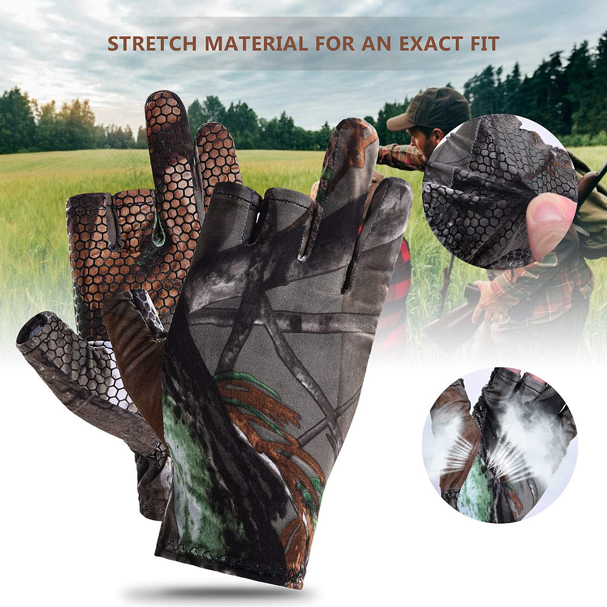 EAmber Camouflage Hunting Gloves Fingerless Gloves Pro Anti-Slip Sun Protection Lightweight Fishing Archery Accessories Hunting Outdoors (M)