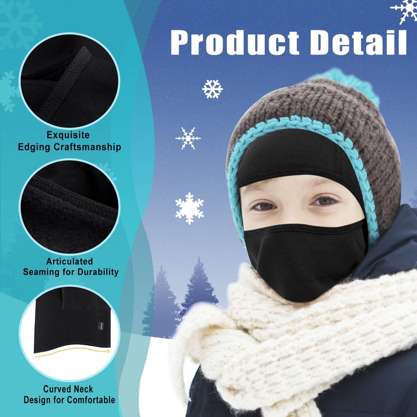 2 Pack Kids Balaclava Face Mask for Boys Girls, Windproof Winter Hat Ski Mask for Cold Weather, Breathable Face Warmer for Sports -12