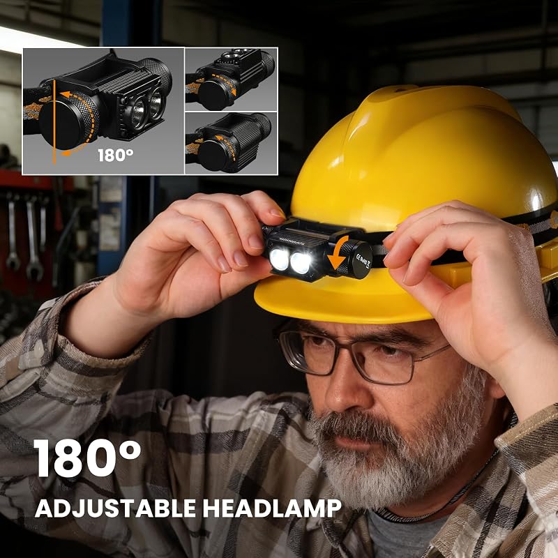 Rechargeable Headlamp with Dual Flood Beams, IPX6, USB-C, 5000K Neutral White, High CRI 90+ for Electricians & Mechanics