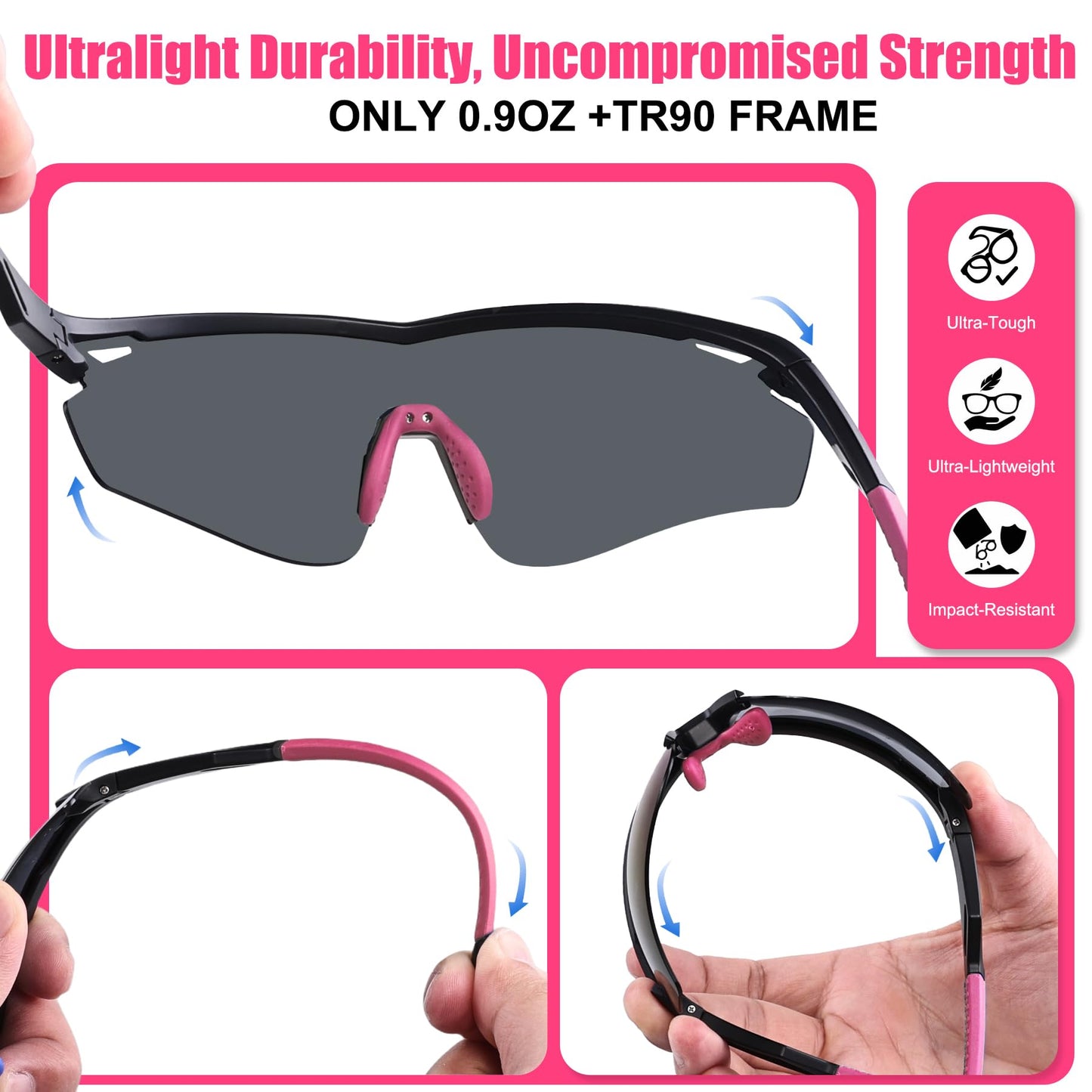 AJBAY Polarized Sports Sunglasses for Men Women,Wrap Around Sun Glasses for Running Cycling Baseball Fishing Golf Hiking