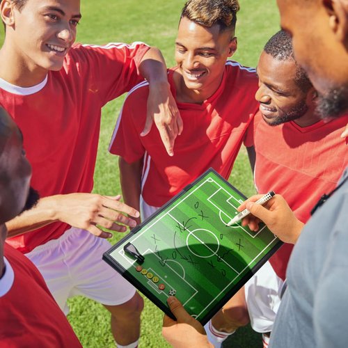 WISYOK Leather Covered Magnetic Soccer Lineup Board, Foldable and Portable Clipboard for Coaches with 48 Cards, 2 Markers, 4 Hooks and 1 Organizer Bag