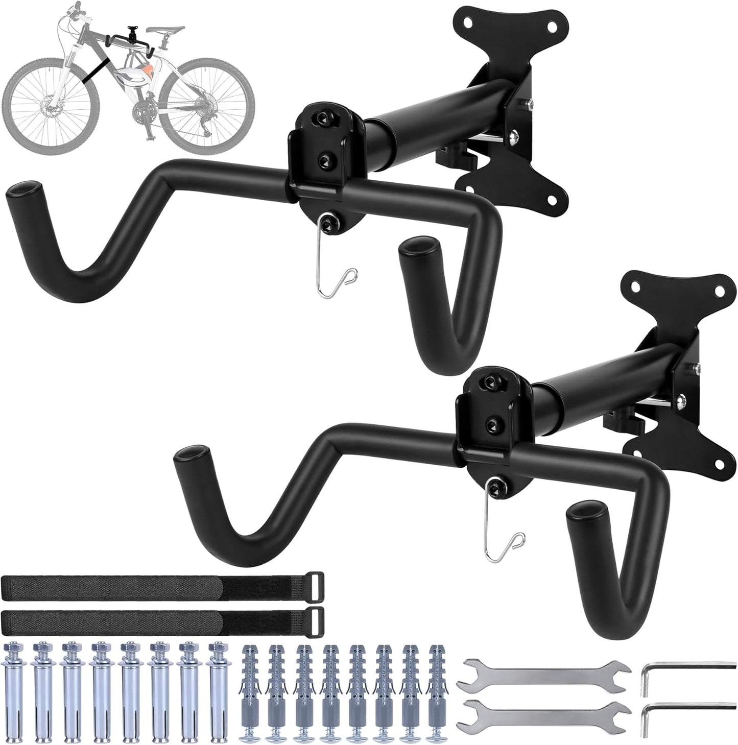 2 Set Bicycle Expandable Wall Hanger - Horizontal Bicycle Indoor Storage Rack | Bicycle Wall Mount Rack Hooks - Bike Hook for Road, Mountain or Hybrid Bikes(Stretchable, 2Set)