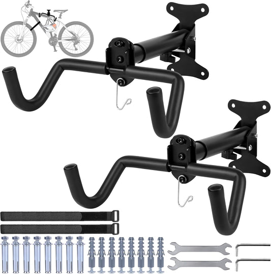 2 Set Bicycle Expandable Wall Hanger - Horizontal Bicycle Indoor Storage Rack | Bicycle Wall Mount Rack Hooks - Bike Hook for Road, Mountain or Hybrid Bikes(Stretchable, 2Set)