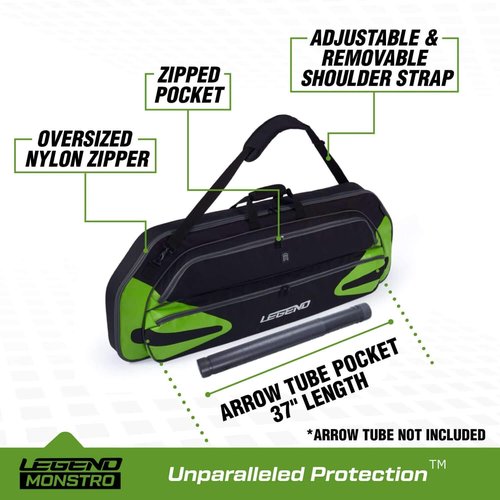 Legend Monstro Compound Bow Case - Soft Bow Case for Compound Bow, Padded Bow and Arrow Case for Archery Accessories, Premium Archery Bow Cases with 37" Arrow Tube Pocket for Travel - 44" Black/Green