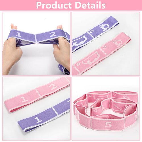 Faswin 4 Pcs Stretch Strap for Kids, Dance Training Elastic Band for Children Gymnastics, Stretch Bands Yoga Stretching Straps, Multi-Loop Numbered Exercise Band for Ballet Cheerleading, 8 Loops
