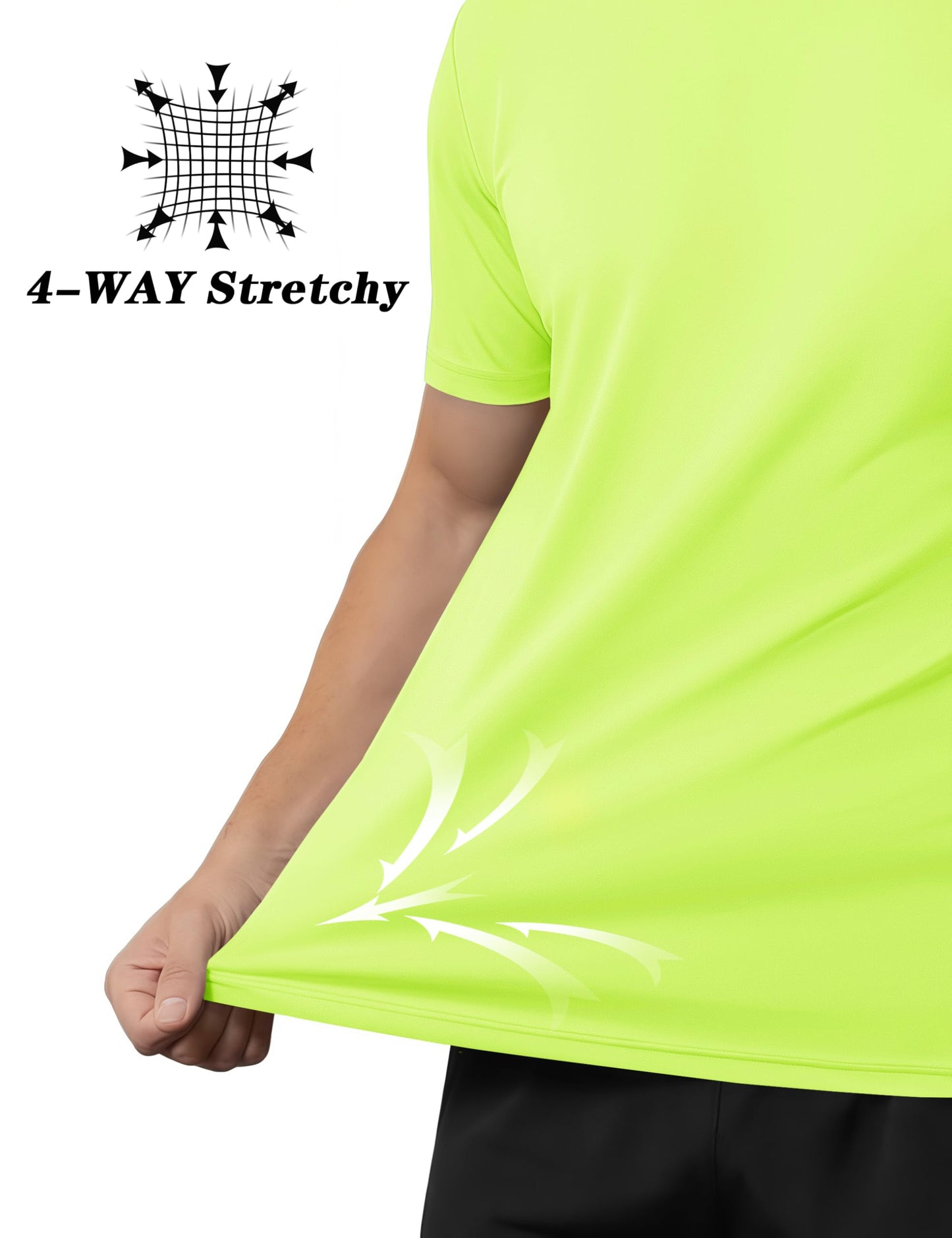 KEFITEVD Short Sleeve Fishing Shirts for Men UPF 50+ Sun Protection Shirts Swim UV Athletic Workout T-Shirts Breathable Shirts Fluorescent Green
