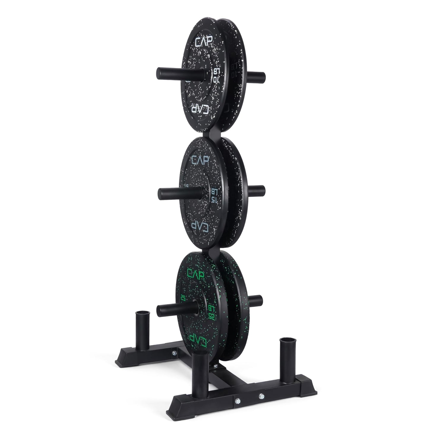 CAP 100 lb Economy Speckled Olympic Bumper Plate Set with Storage Rack, 2-Inch Olympic Plates, Medium Bounce Rubber Weight Plates with Steel Hub, 6 Weight Posts & 4 Barbell Holders for Weightlifting, Strength Training & Home Gym Workouts