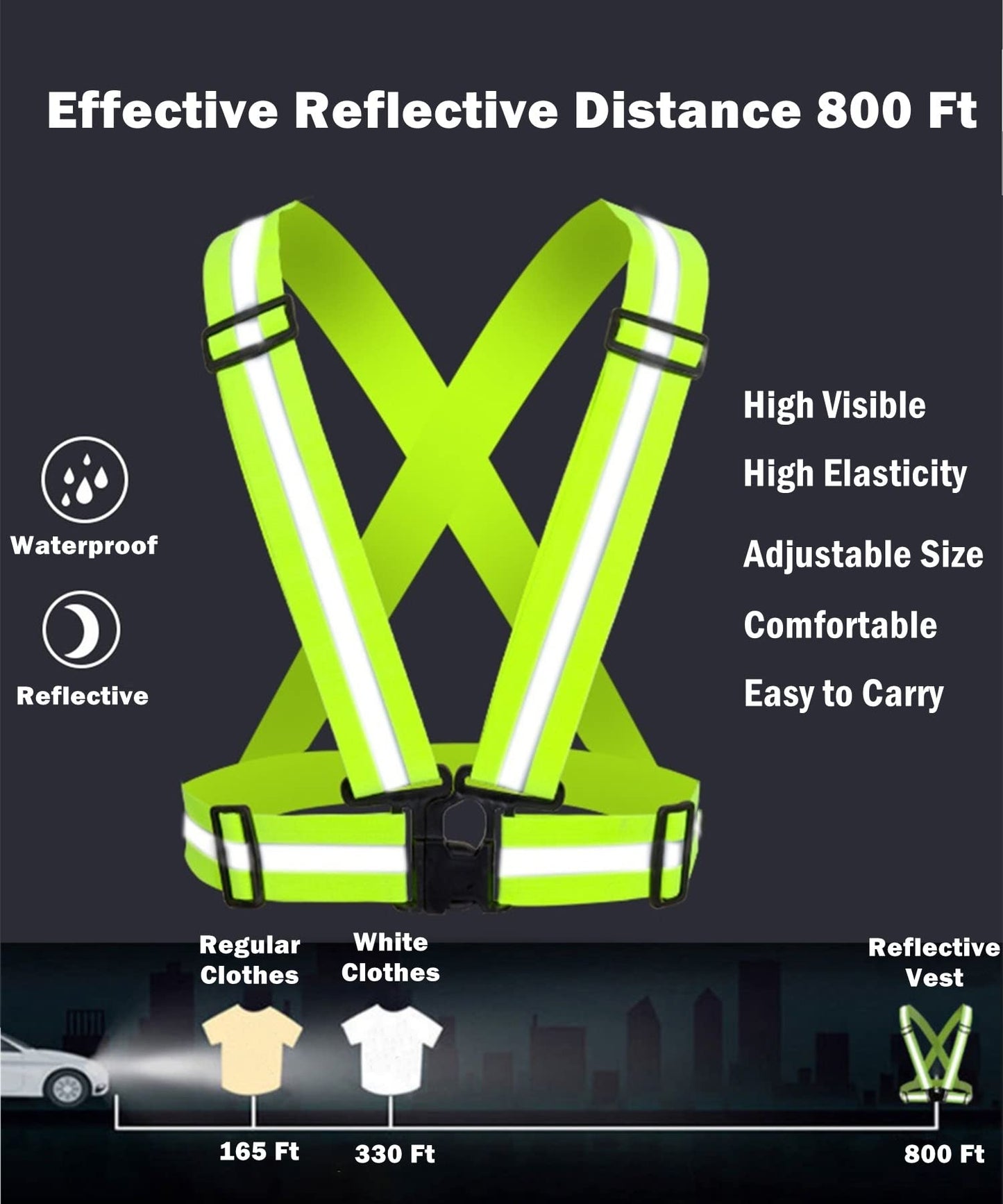 RUISHYY Reflective Running Gear Reflective Vest & Reflective Armband & Reflective Belt 3 Pcs Set, High Visibility Reflective Gear Night Cycling Walking Safety Vest Straps for Men Women Kids (Green)
