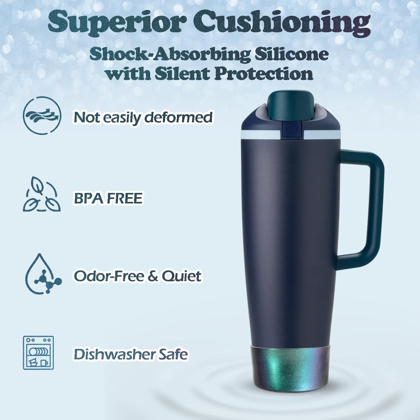Glossy Gradient Silicone Boot for Owala 30 40 oz FreeSip Sway & Tumbler, Chameleon Metallic Glitter Bottom Bumper Cover, Anti-Slip Sleeve for Water Bottle Accessories, BPA-Free (Sea Captain)