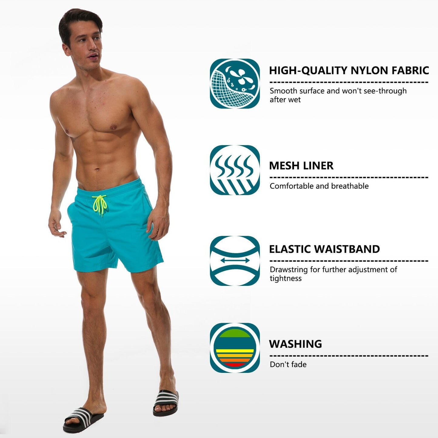 SILKWORLD Men's Swim Trunks Quick Dry Beach Shorts with Pockets,Blue,M