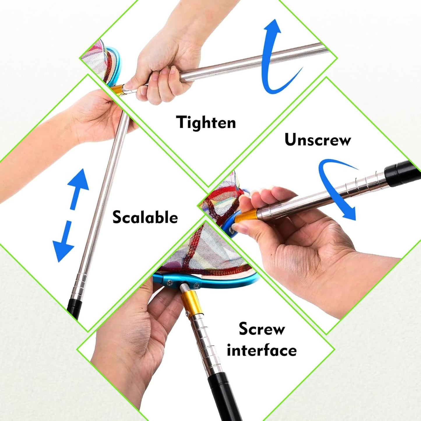 2PCS Kids Fishing Nets with Bucket - Telescoping Handle Retractable Landing Net Lightweight Aluminum Pole for Catch and Release Frog, Minnow, Butterfly, Crab, Beach and Creek Outdoor