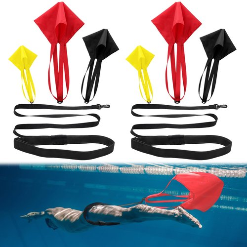 HappyAlley 2 Set Swimming Parachute Resistance Training Equipment with Adjustable Swim Resistance Belt and 3 Pcs Parachute Pool Workout for Adults