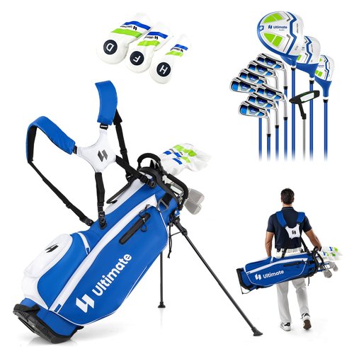 ULTIMATE Men's Golf Clubs Set w/Golf Stand Bag, 460CC #1 Driver, #3 Fairway, Hybrid, #5#6#7#8#9#P #S Irons, Putter, Headcovers & Rain Hood, Golf Clubs for Men - Right Handed (Blue)