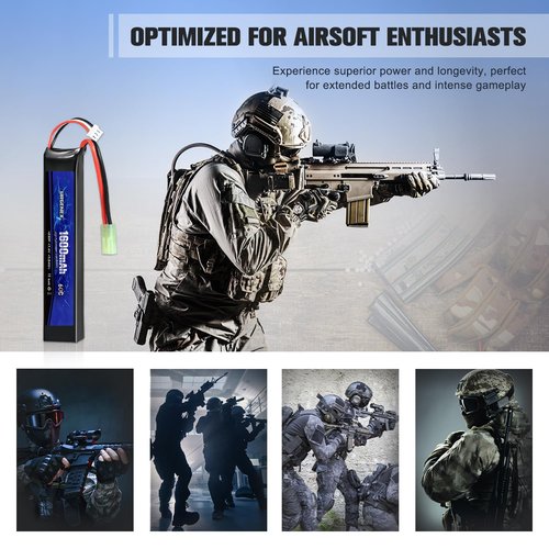 URGENEX Airsoft Battery 7.4V 1600mAh 60C High Discharge Rate Lipo Battery Pack with Mini Tamiya Plug Rechargeable 2S Lipos Fit for Airsoft Model Guns