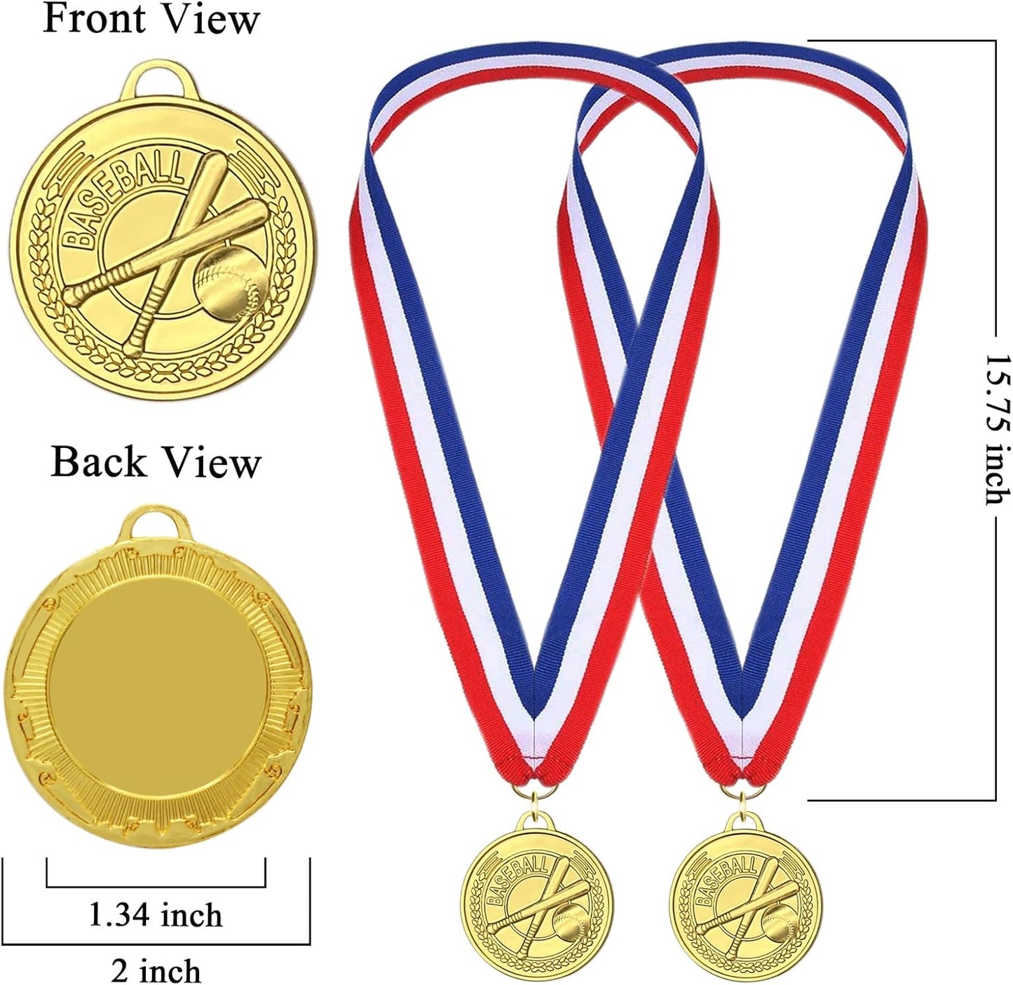 12 Pieces Gold Medals for Awards - Winner Medal Metal with Neck Ribbon Prizes for Kids, Adults, Sports Day, Spelling Bees, Competitions, Party, 2 Inches