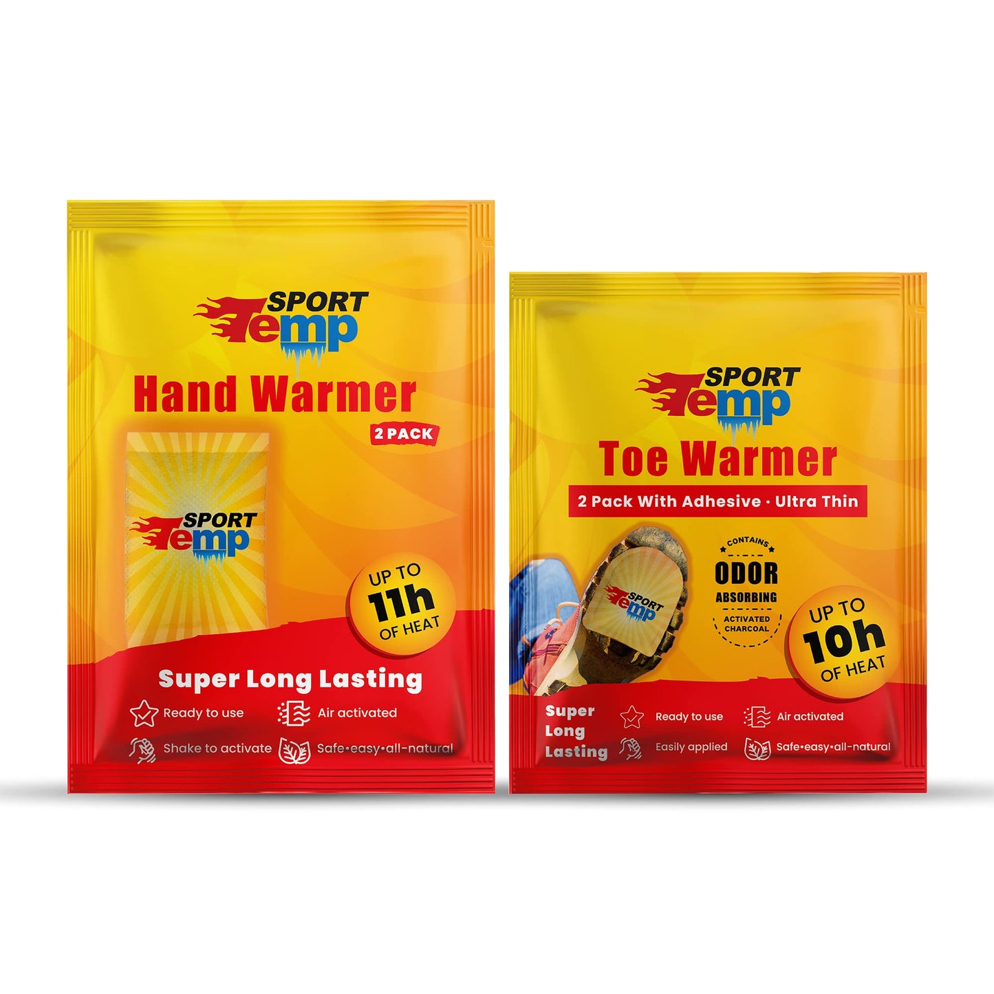 Hand & Toe Warmers - Variety Pack, 30 Pairs Hand Warmers, 10 Pairs Toe Warmers With Adhesive - Safe, Easy, All Natural - Air Activated, Body, Hands & Toes -Odorless Hot Hand & Toe Warmer - Sport Temp