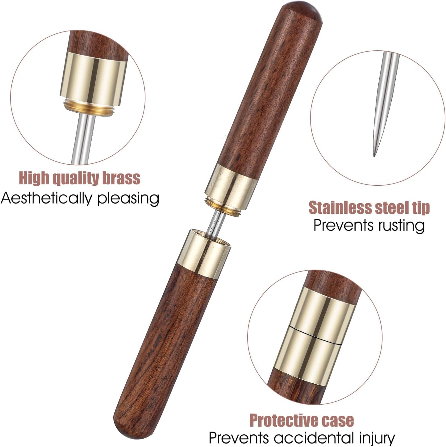 2 Pcs Ice Pick Tool Ice Picks For Breaking Ice Stainless Steel Ice Picks With Ebony Wooden Handle Safety Cap Multi-Purpose Ice Picks Pick Tool With Safety Cover Non-Slip Wooden Handle For Easy To Grip
