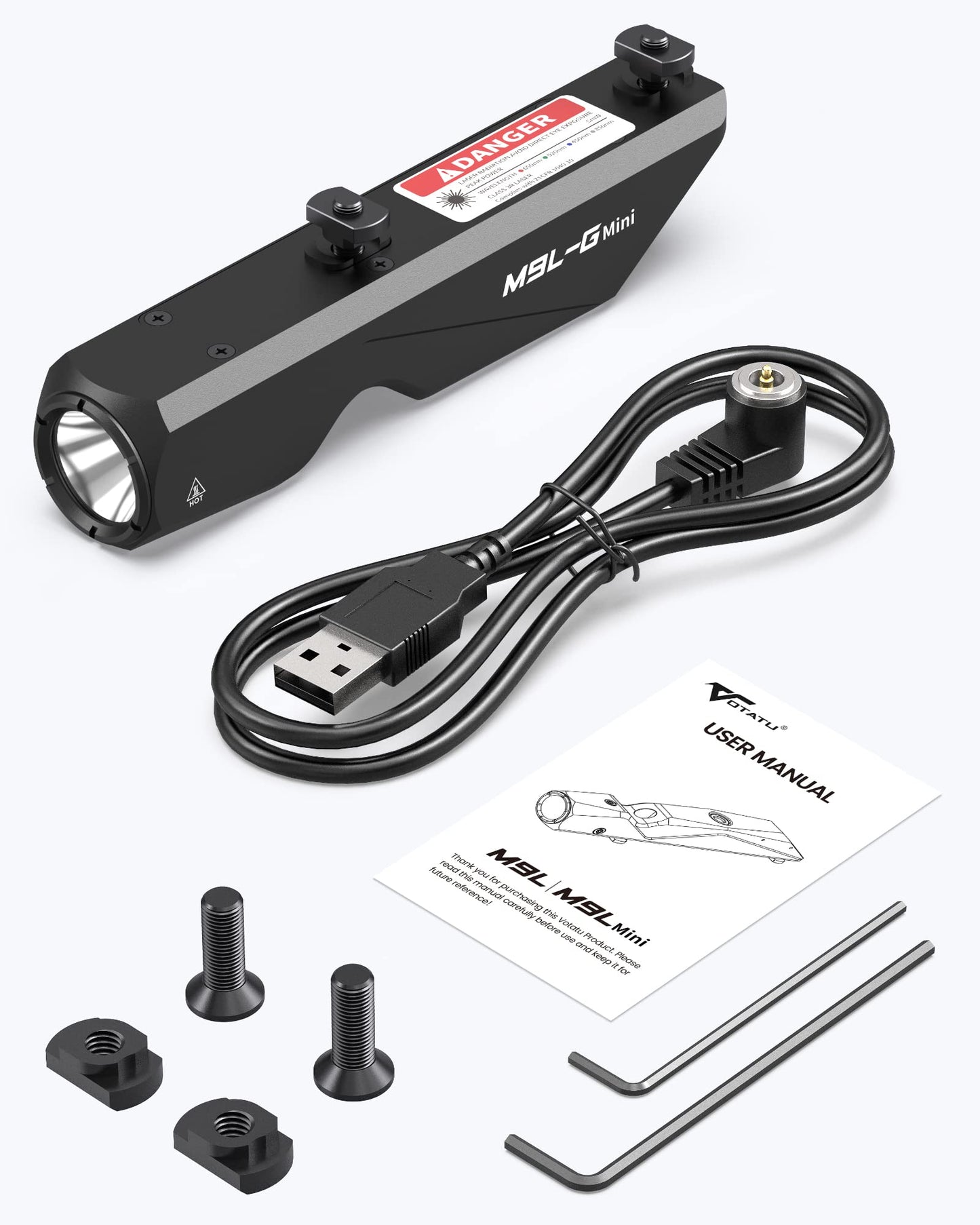 Votatu M9L-G Mini Light Laser Combo Compatible with M-Lok Rail Surface, 550 Lumens Tactical Flashlight and Green Laser Sight with Strobe Function for Rifle, Magnetic Rechargeable
