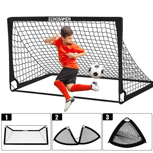 ECHOSAMEN Kids Soccer Goals for Backyard, 2 of 6 x 4 ft Kids Soccer Goal Set Soccer Net with 10 Soccer Cones, Agility Ladder & Carry Bag, Portable Soccer Training Equipment.