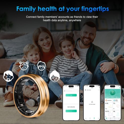 Dkeof Smart Ring Fitness Tracker for Women Men - Waterproof Health Rings for Sleep Tracker, Heart and Blood Oxygen Monitor, Fitness Ring for Family Care,Step and Burned Calories Counter(7#)