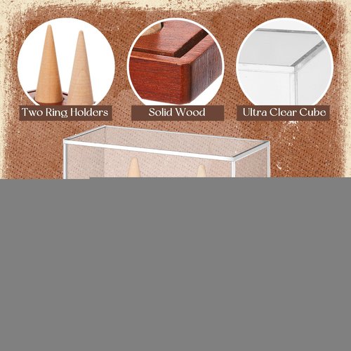 Weysat Championship Ring Display Case, 2 in 1 Rings Holder with Wooden Base Championship Clear Acrylic Display Case Box for Sports Basketball Baseball Football Fan Souvenir Military, UV Protection