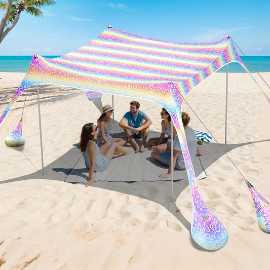 2PM SPORTS Beach Tent Canopy with UPF50+ UV Protection, Outdoor Large Beach Sun Shade Shelter for Family Picnic Camping Travel Shore Fishing, 8 Sandbags, Sand Shovel (Navy Blue, 10x10 FT)