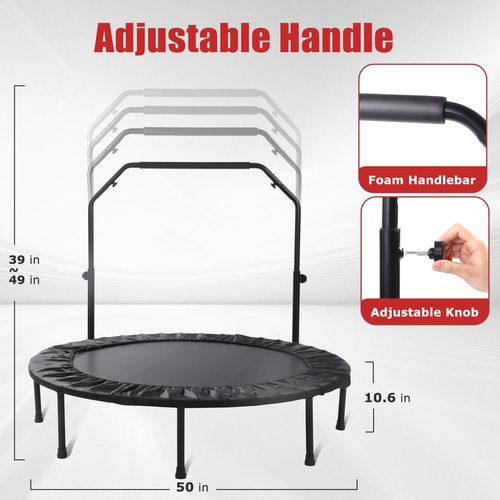 Rebounder Trampoline for Adults, 40"/50" Foldable Spring Fitness Trampoline with Adjustable Foam Handles - 450 lbs Capacity, Quiet & Stable Indoor/Outdoor Exercise Equipment for Cardio Workout