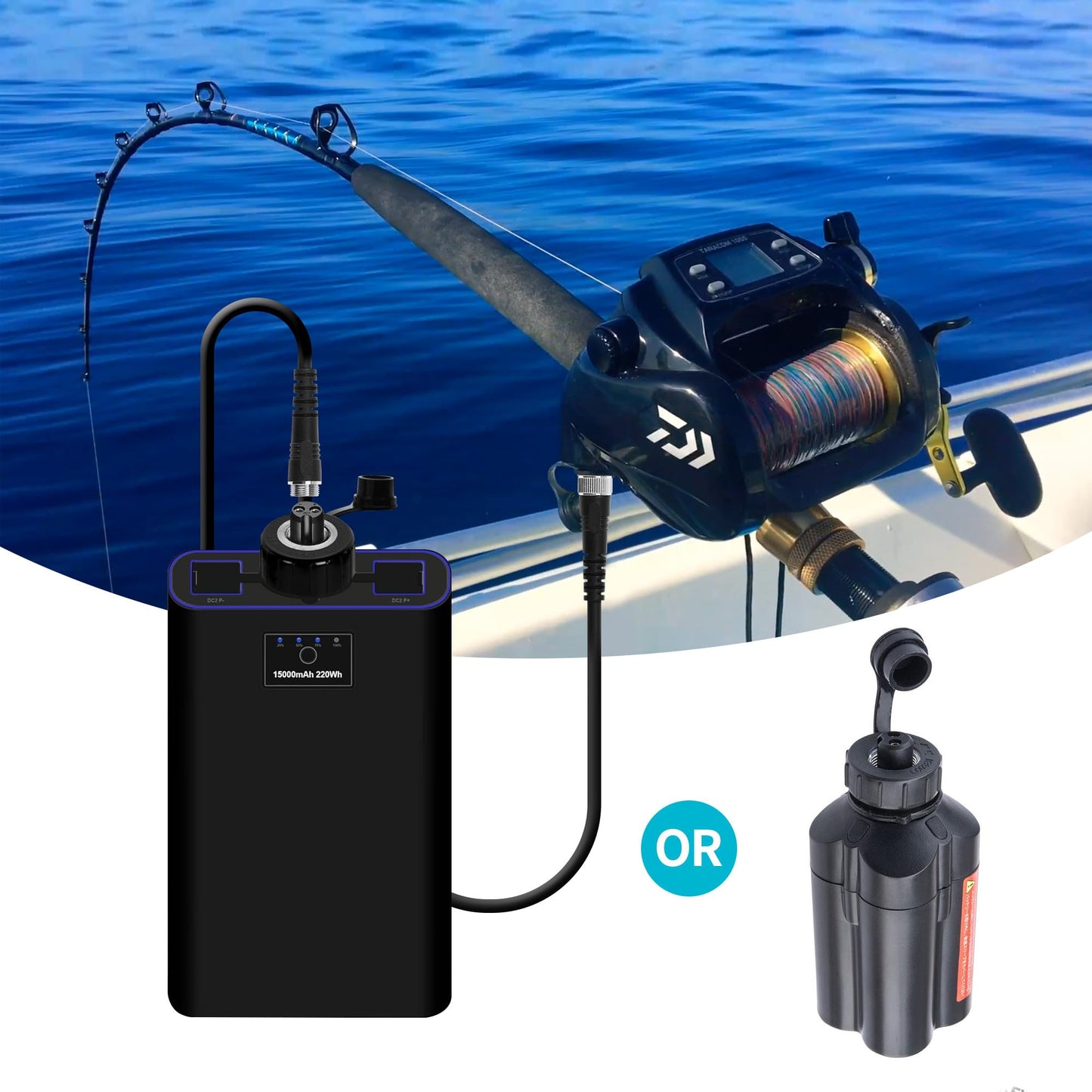 Jwodo Electric Fishing Reel Battery Power Cable - 1.5FT Rust-Proof Power Cord Compatible with Daiwa Tanacom Seaborg Leobritz BeastMaster Shimano Fishing Reel Super Air Cord BM LB Prof PrB ProS