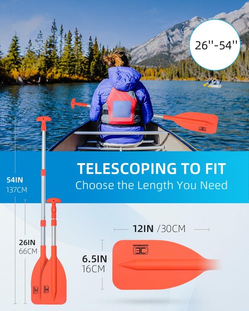 OCEANBROAD Telescoping Emergency Paddle 21''-42'' Collapsible Paddles Aluminium Shaft for Kayaing Boating Canoeing River Tubing, Orange, 1 Paddle