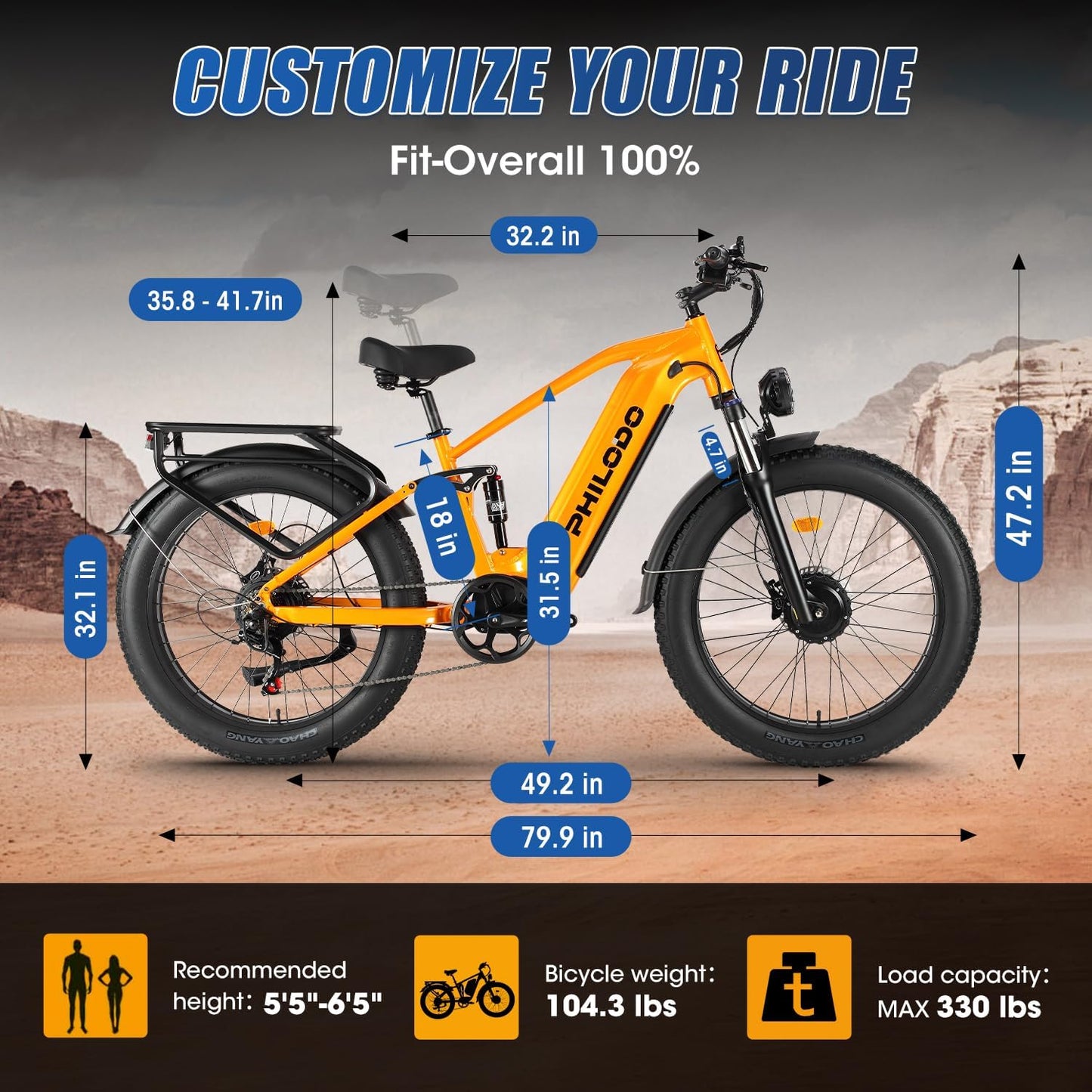 PHILODO Falcon 60V 32AH Off-Road Electric Bike 45MPH - 5000W Peak Dual Motor Hunting Ebike, Fat Tire Full Suspension Dirt Bike for Adults, Long Range Snow/Sand Electric Bicycle