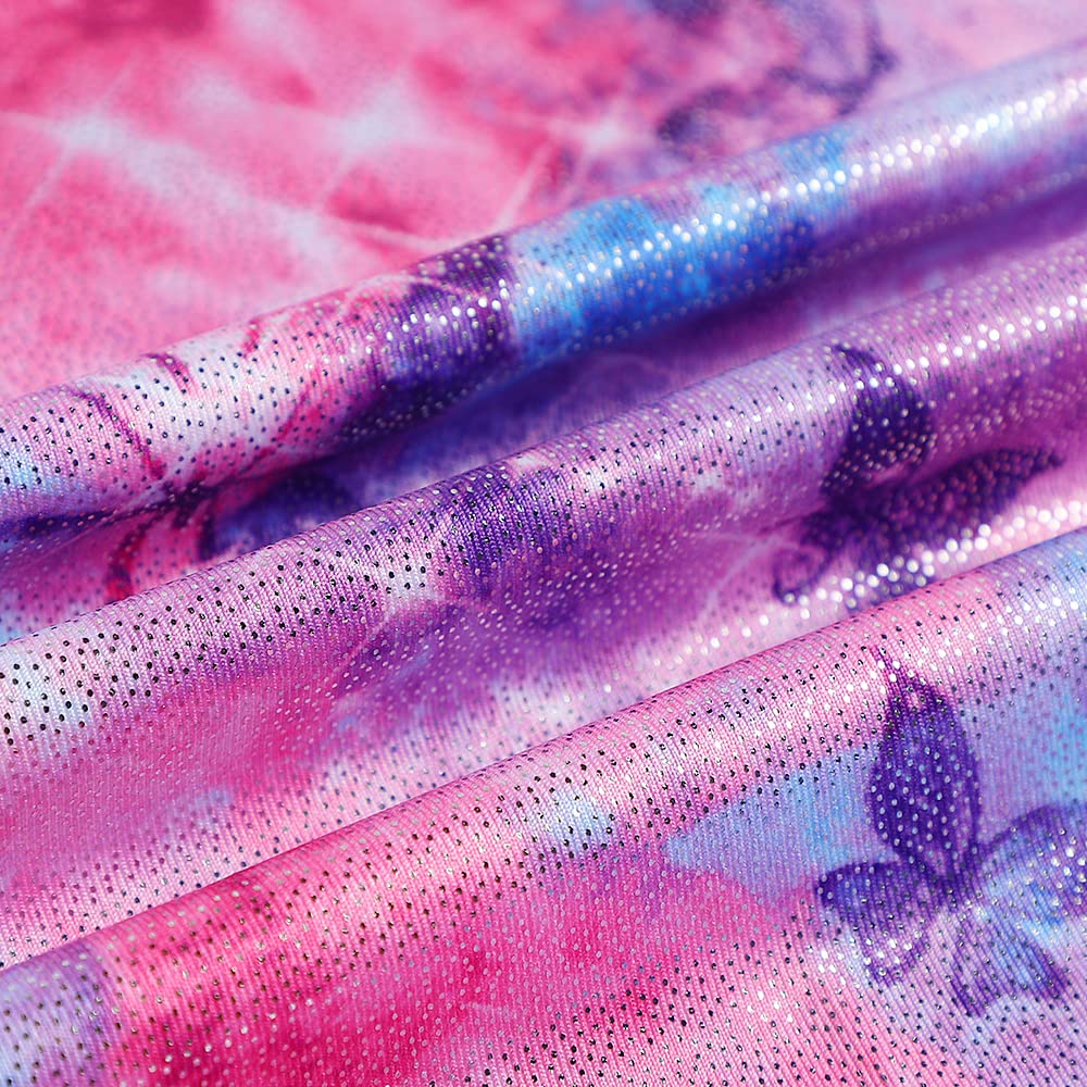 Belovance Leotards for Girls Gymnastics Unicorn Athletic Dance Wear Shiny Rainbow Blue Hotpink (Butterfly Hotpink, 7-8 Years)