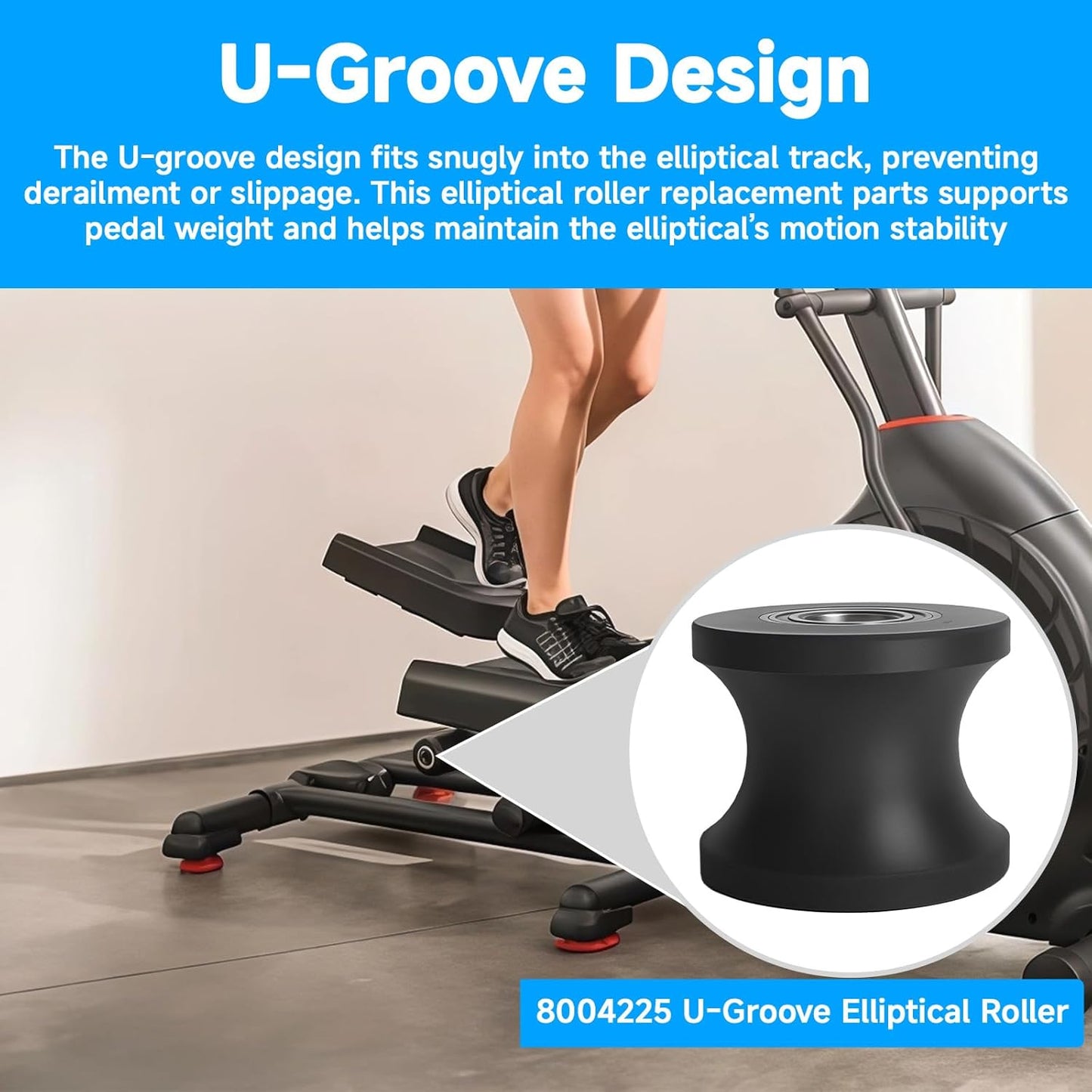 2set 8004225 U-Groove Guide Wheels Elliptical Machine Replacement Leg Roller Compatible with Schwinn E614, E616, 430, 470, 100367,100383 Elliptical Replacement Parts