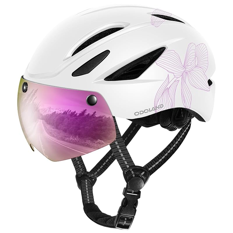 Odoland Adult Bike Helmet with Magnetic Sun Visor - Magnolia Variation