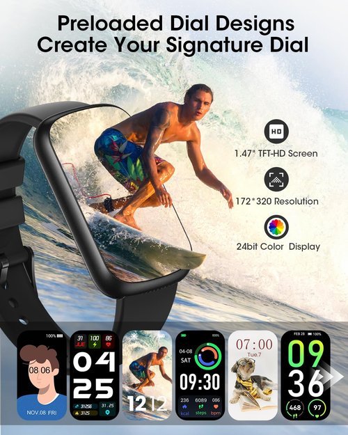 Health Fitness Tracker for Men Women: Activity Trackers with 24H Heart Rate Monitor Blood Oxygen Sleep Tracker Calorie Step Counter 5ATM Waterproof Fitness Smart Watches Compatible with iPhone Android
