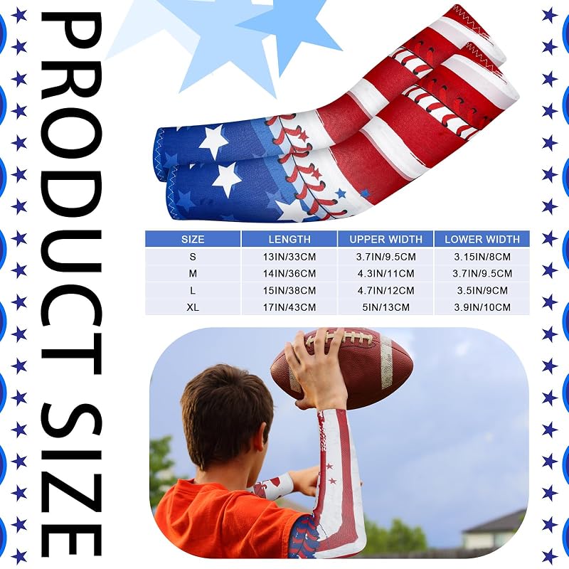 6 Pair Youth Baseball Arm Sleeves with Patriotic Flag Pattern — Variation: Small
