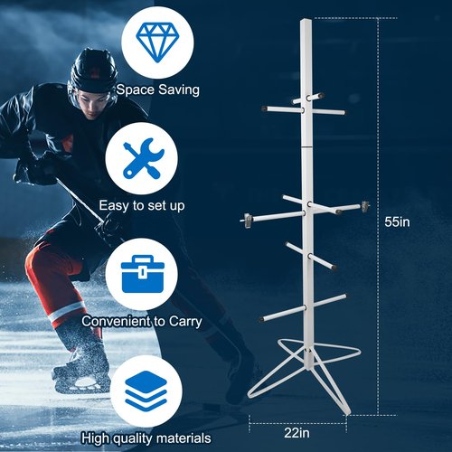 Hockey Gear Drying Rack Metal Sports Gear Storage Dry Rack for Drying and Storing Adult and Child Sports Equipment Hockey Equipment Hanging Clips and Wrist Band Included