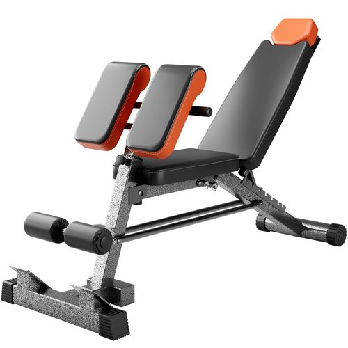 FITKS360 Adjustable Weight Bench 1000LBS??Multi-Functional Full Body Workout Equipment: Hyperextension, Roman Chair, Sit-Up Bench, Incline & Decline Bench, Flat Bench For Home Gym (Black and Orange)