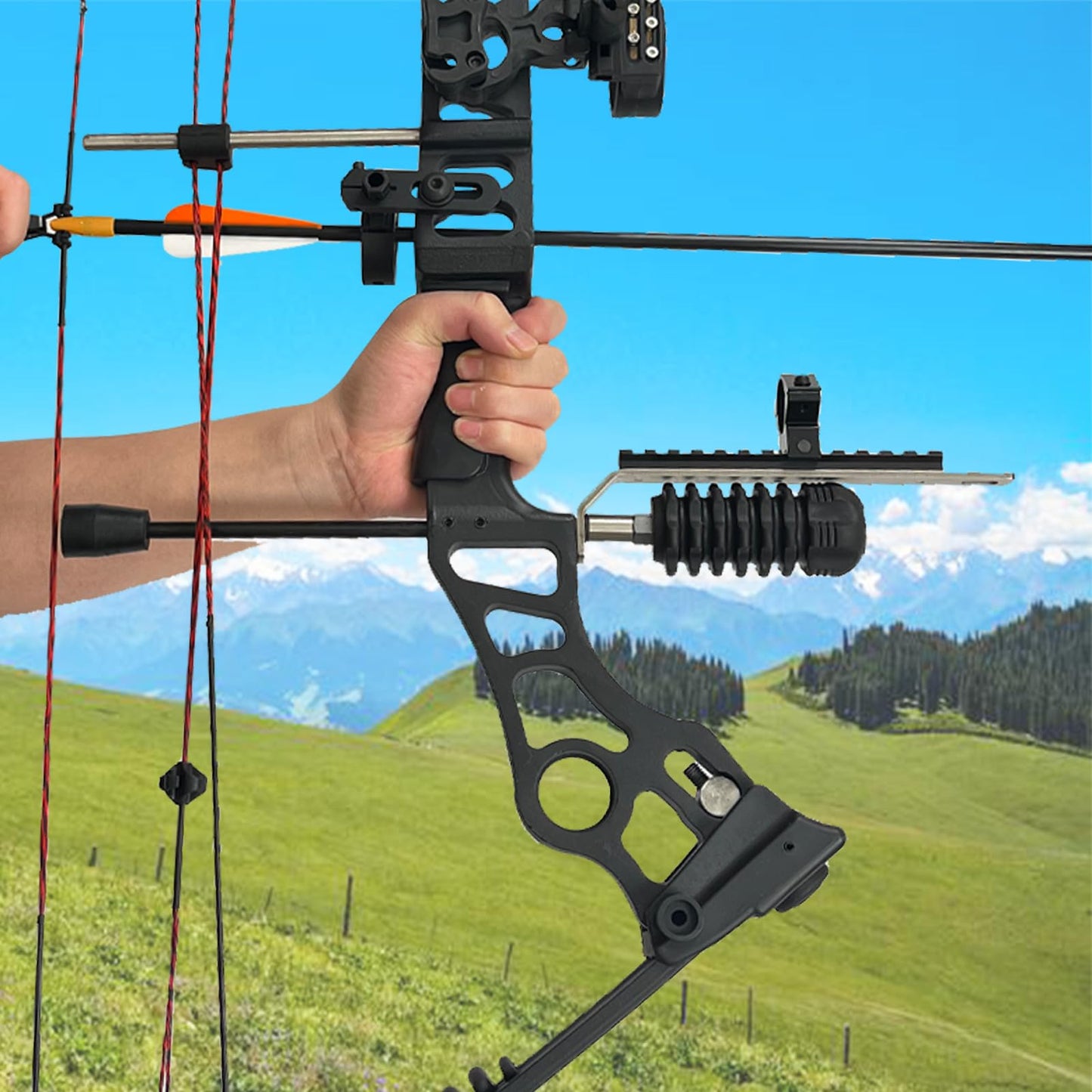 - QI HUO JU - Archery Bow Flashlight Mount Universal Bowfishing Light Mount Stabilizer Holder for Compound Bow Outdoor Hunting Shooting Accessories
