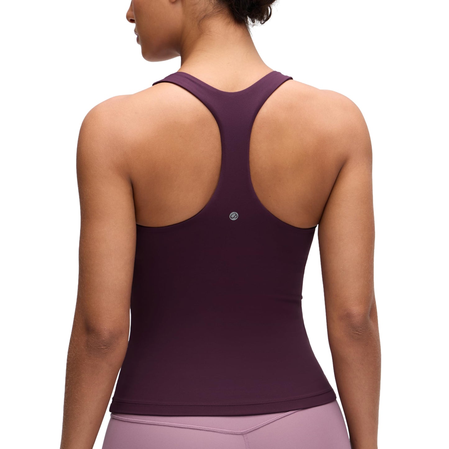 CRZ YOGA Butterluxe Workout Racerback Tank Tops for Women - Padded Athletic Spandex Yoga Shirts with Built in Bra Deep Purple Medium